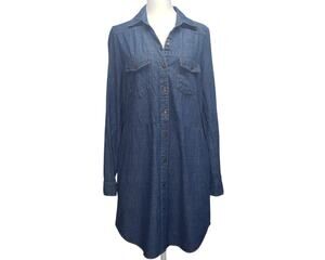 BLVD Collection Denim Tunic Shirt Dress Womens M Cotton Roll Tab Western Y2K